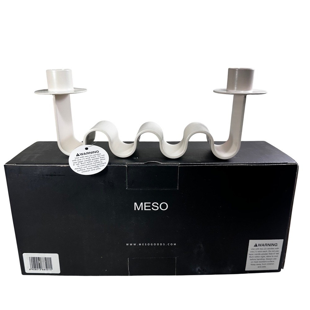 MESO Goods Helen White Candle Holder Wavy Double Taper Modern Sculptural Box